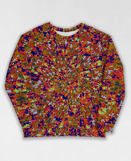 Tie-Dye-Camo Sweatshirt #1600. All over print, precision-cut, and hand-sewn. Super comfortable poly-cotton blend original Digital Camouflage designs by Dan Ellis vague.paris