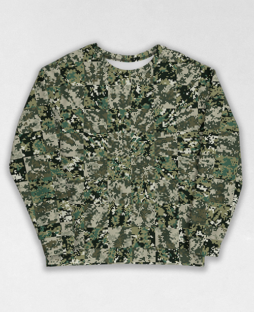 Tie-Dye-Camo Sweatshirt #1603. All over print, precision-cut, and hand-sewn. Super comfortable poly-cotton blend original Digital Camouflage designs by Dan Ellis vague.paris