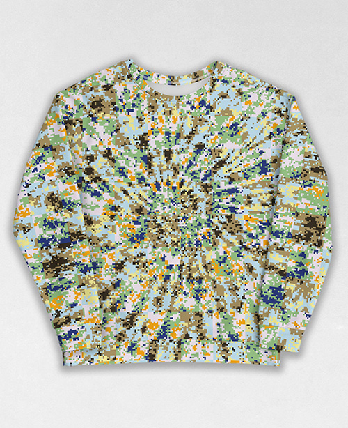 Tie-Dye-Camo Sweatshirt #1606. All over print, precision-cut, and hand-sewn. Super comfortable poly-cotton blend original Digital Camouflage designs by Dan Ellis vague.paris