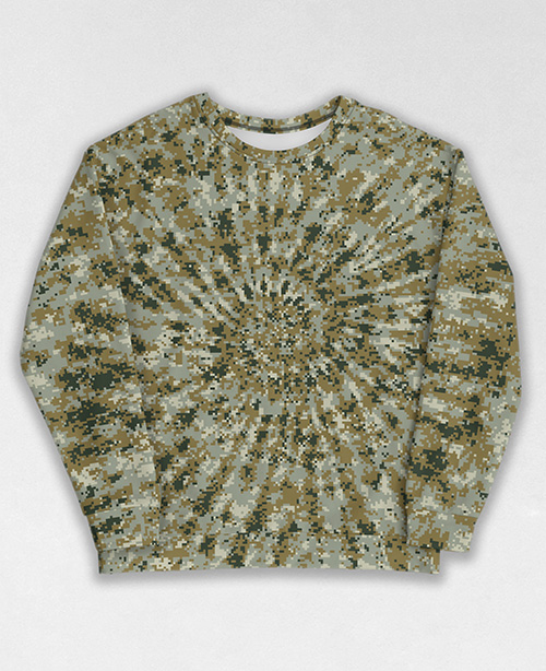 Tie-Dye-Camo Sweatshirt #1608. All over print, precision-cut, and hand-sewn. Super comfortable poly-cotton blend original Digital Camouflage designs by Dan Ellis vague.paris