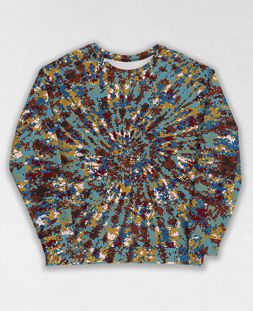 Tie-Dye-Camo Sweatshirt #1609. All over print, precision-cut, and hand-sewn. Super comfortable poly-cotton blend original Digital Camouflage designs by Dan Ellis vague.paris