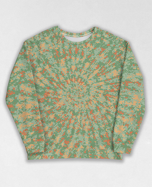 Tie-Dye-Camo Sweatshirt #1610. All over print, precision-cut, and hand-sewn. Super comfortable poly-cotton blend original Digital Camouflage designs by Dan Ellis vague.paris