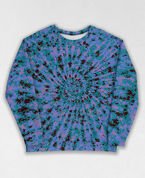 Tie-Dye-Camo Sweatshirt #1612. All over print, precision-cut, and hand-sewn. Super comfortable poly-cotton blend original Digital Camouflage designs by Dan Ellis vague.paris