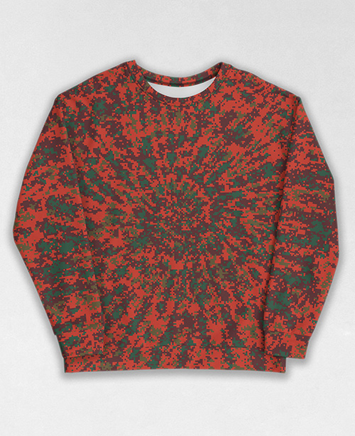 Tie-Dye-Camo Sweatshirt #1613. All over print, precision-cut, and hand-sewn. Super comfortable poly-cotton blend original Digital Camouflage designs by Dan Ellis vague.paris