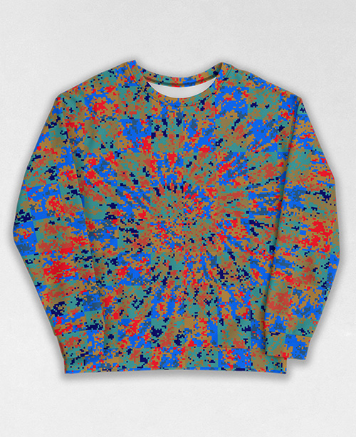 Tie-Dye-Camo Sweatshirt #1615. All over print, precision-cut, and hand-sewn. Super comfortable poly-cotton blend original Digital Camouflage designs by Dan Ellis vague.paris