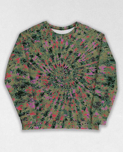 Tie-Dye-Camo Sweatshirt #1616. All over print, precision-cut, and hand-sewn. Super comfortable poly-cotton blend original Digital Camouflage designs by Dan Ellis vague.paris