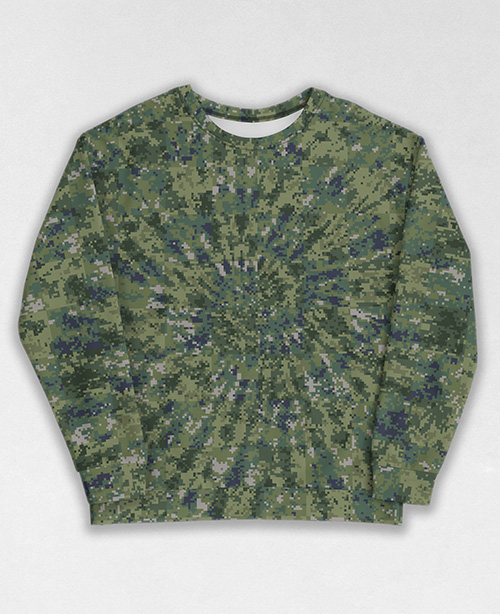 Tie-Dye-Camo Sweatshirt #1623. All over print, precision-cut, and hand-sewn. Super comfortable poly-cotton blend original Digital Camouflage designs by Dan Ellis vague.paris