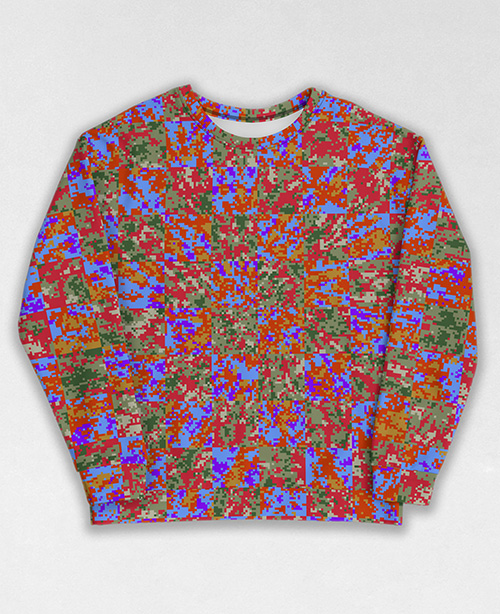 Tie-Dye-Camo Sweatshirt #1624. All over print, precision-cut, and hand-sewn. Super comfortable poly-cotton blend original Digital Camouflage designs by Dan Ellis vague.paris