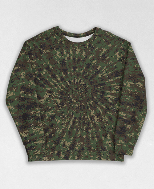 Tie-Dye-Camo Sweatshirt #1625. All over print, precision-cut, and hand-sewn. Super comfortable poly-cotton blend original Digital Camouflage designs by Dan Ellis vague.paris