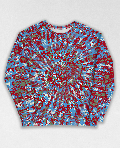 Tie-Dye-Camo Sweatshirt #1629. All over print, precision-cut, and hand-sewn. Super comfortable poly-cotton blend original Digital Camouflage designs by Dan Ellis vague.paris