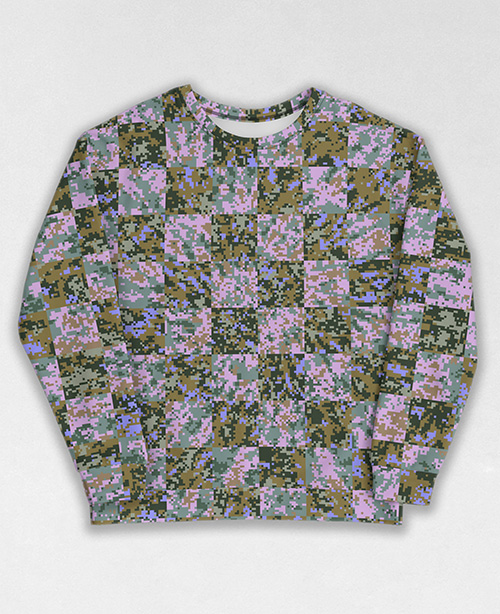 Tie-Dye-Camo Sweatshirt #1631. All over print, precision-cut, and hand-sewn. Super comfortable poly-cotton blend original Digital Camouflage designs by Dan Ellis vague.paris