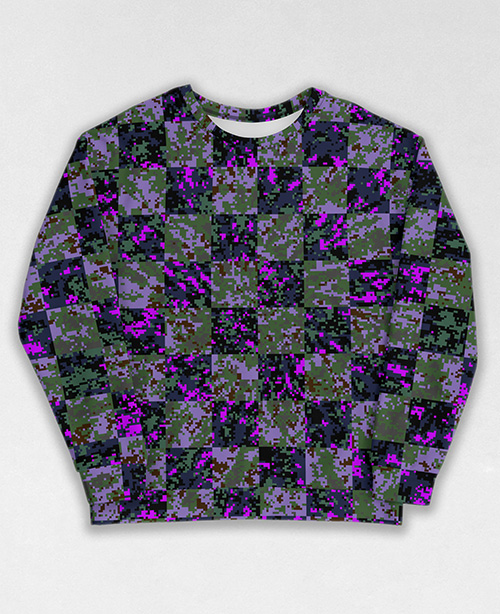 Tie-Dye-Camo Sweatshirt #1634. All over print, precision-cut, and hand-sewn. Super comfortable poly-cotton blend original Digital Camouflage designs by Dan Ellis vague.paris