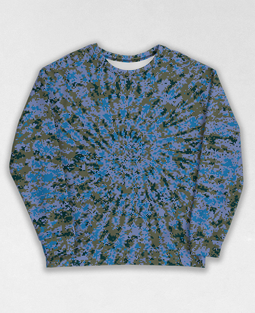 Tie-Dye-Camo Sweatshirt #1636. All over print, precision-cut, and hand-sewn. Super comfortable poly-cotton blend original Digital Camouflage designs by Dan Ellis vague.paris