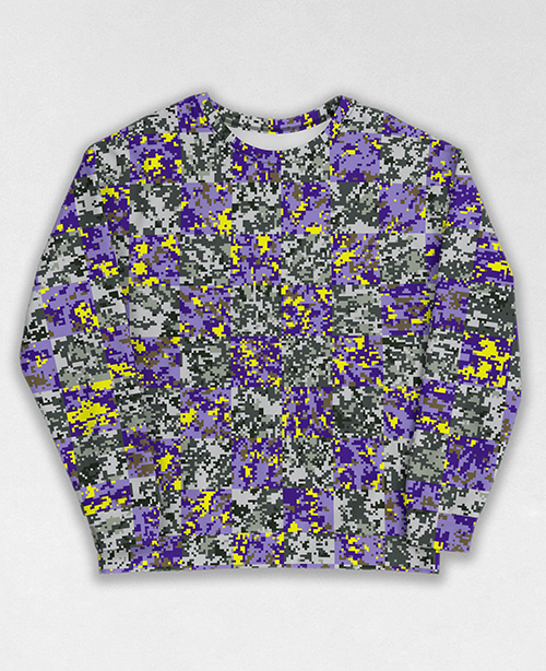 Tie-Dye-Camo Sweatshirt #1637. All over print, precision-cut, and hand-sewn. Super comfortable poly-cotton blend original Digital Camouflage designs by Dan Ellis vague.paris