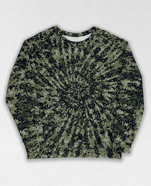 Tie-Dye-Camo Sweatshirt #1640. All over print, precision-cut, and hand-sewn. Super comfortable poly-cotton blend original Digital Camouflage designs by Dan Ellis vague.paris