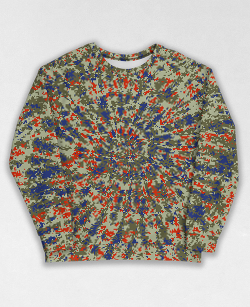 Tie-Dye-Camo Sweatshirt #1641. All over print, precision-cut, and hand-sewn. Super comfortable poly-cotton blend original Digital Camouflage designs by Dan Ellis vague.paris