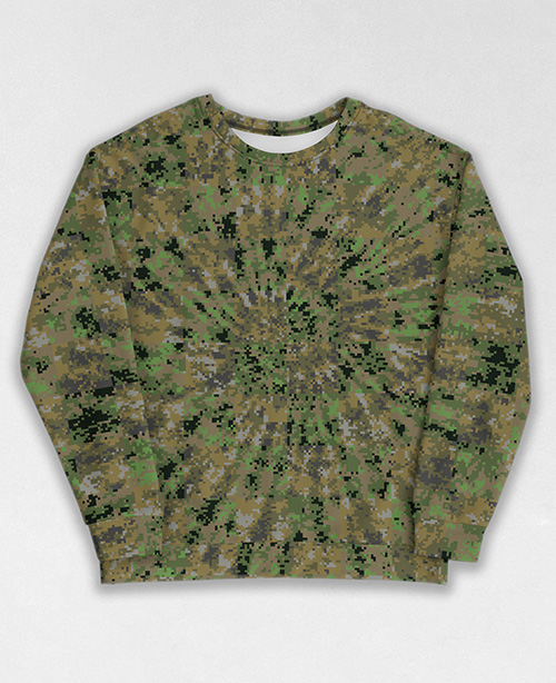 Tie-Dye-Camo Sweatshirt #1642. All over print, precision-cut, and hand-sewn. Super comfortable poly-cotton blend original Digital Camouflage designs by Dan Ellis vague.paris