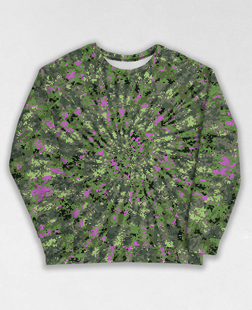 Tie-Dye-Camo Sweatshirt #1643. All over print, precision-cut, and hand-sewn. Super comfortable poly-cotton blend original Digital Camouflage designs by Dan Ellis vague.paris