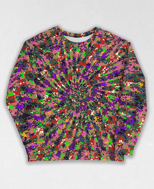 Tie-Dye-Camo Sweatshirt #1645. All over print, precision-cut, and hand-sewn. Super comfortable poly-cotton blend original Digital Camouflage designs by Dan Ellis vague.paris