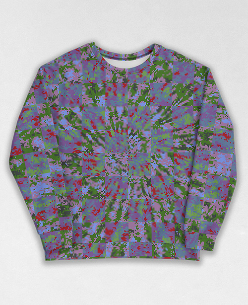 Tie-Dye-Camo Sweatshirt #1649. All over print, precision-cut, and hand-sewn. Super comfortable poly-cotton blend original Digital Camouflage designs by Dan Ellis vague.paris