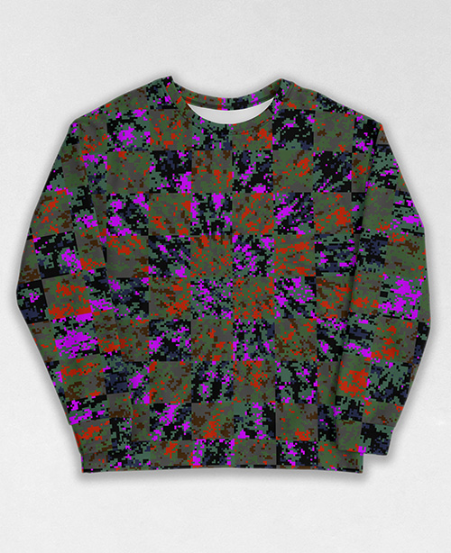 Tie-Dye-Camo Sweatshirt #1653. All over print, precision-cut, and hand-sewn. Super comfortable poly-cotton blend original Digital Camouflage designs by Dan Ellis vague.paris