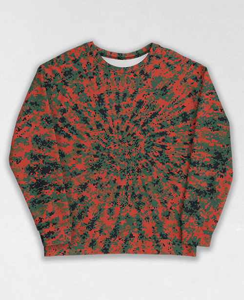 Tie-Dye-Camo Sweatshirt #1656. All over print, precision-cut, and hand-sewn. Super comfortable poly-cotton blend original Digital Camouflage designs by Dan Ellis vague.paris