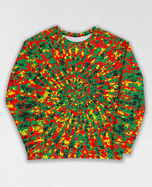 Tie-Dye-Camo Sweatshirt #1657. All over print, precision-cut, and hand-sewn. Super comfortable poly-cotton blend original Digital Camouflage designs by Dan Ellis vague.paris