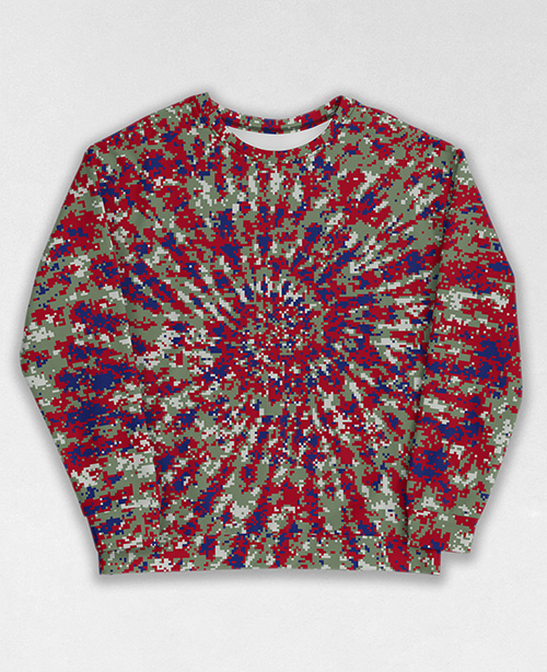 Tie-Dye-Camo Sweatshirt #1658. All over print, precision-cut, and hand-sewn. Super comfortable poly-cotton blend original Digital Camouflage designs by Dan Ellis vague.paris