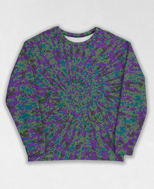 Tie-Dye-Camo Sweatshirt #1660. All over print, precision-cut, and hand-sewn. Super comfortable poly-cotton blend original Digital Camouflage designs by Dan Ellis vague.paris