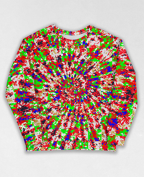 Tie-Dye-Camo Sweatshirt #1663. All over print, precision-cut, and hand-sewn. Super comfortable poly-cotton blend original Digital Camouflage designs by Dan Ellis vague.paris