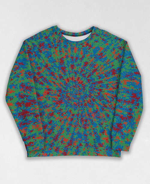 Tie-Dye-Camo Sweatshirt #1664. All over print, precision-cut, and hand-sewn. Super comfortable poly-cotton blend original Digital Camouflage designs by Dan Ellis vague.paris