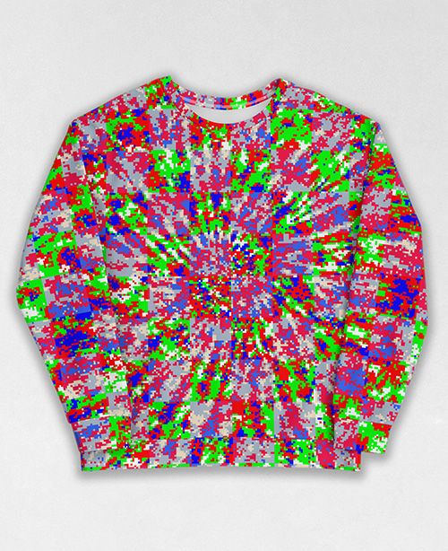 Tie-Dye-Camo Sweatshirt #1670. All over print, precision-cut, and hand-sewn. Super comfortable poly-cotton blend original Digital Camouflage designs by Dan Ellis vague.paris