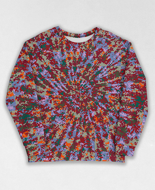 Tie-Dye-Camo Sweatshirt #1672. All over print, precision-cut, and hand-sewn. Super comfortable poly-cotton blend original Digital Camouflage designs by Dan Ellis vague.paris