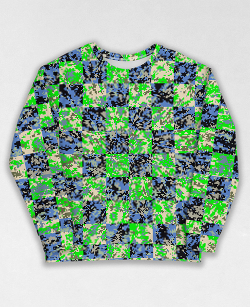 Tie-Dye-Camo Sweatshirt #1673. All over print, precision-cut, and hand-sewn. Super comfortable poly-cotton blend original Digital Camouflage designs by Dan Ellis vague.paris