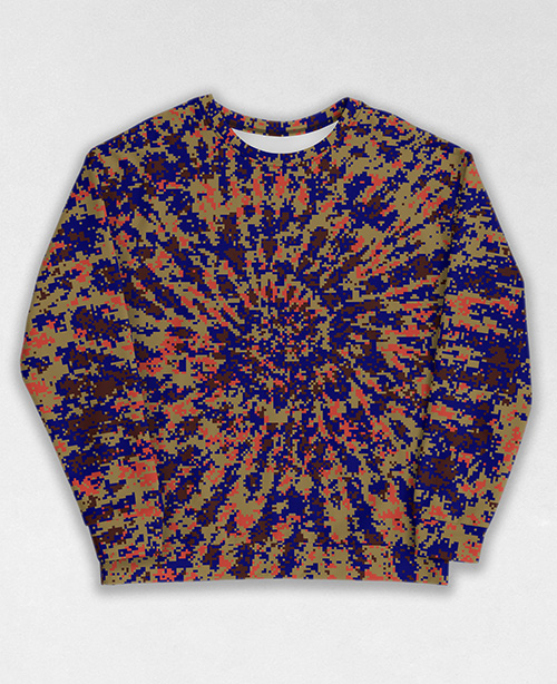 Tie-Dye-Camo Sweatshirt #1674. All over print, precision-cut, and hand-sewn. Super comfortable poly-cotton blend original Digital Camouflage designs by Dan Ellis vague.paris