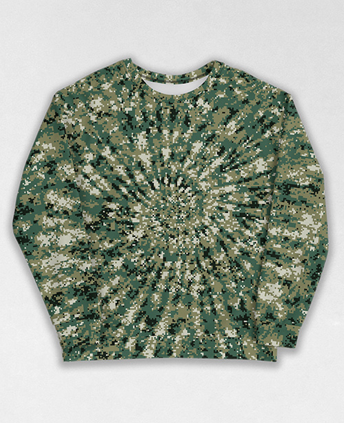 Tie-Dye-Camo Sweatshirt #1675. All over print, precision-cut, and hand-sewn. Super comfortable poly-cotton blend original Digital Camouflage designs by Dan Ellis vague.paris