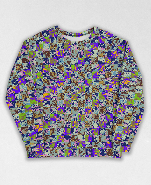 Tie-Dye-Camo Sweatshirt #1676. All over print, precision-cut, and hand-sewn. Super comfortable poly-cotton blend original Digital Camouflage designs by Dan Ellis vague.paris