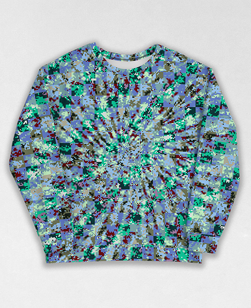 Tie-Dye-Camo Sweatshirt #1677. All over print, precision-cut, and hand-sewn. Super comfortable poly-cotton blend original Digital Camouflage designs by Dan Ellis vague.paris