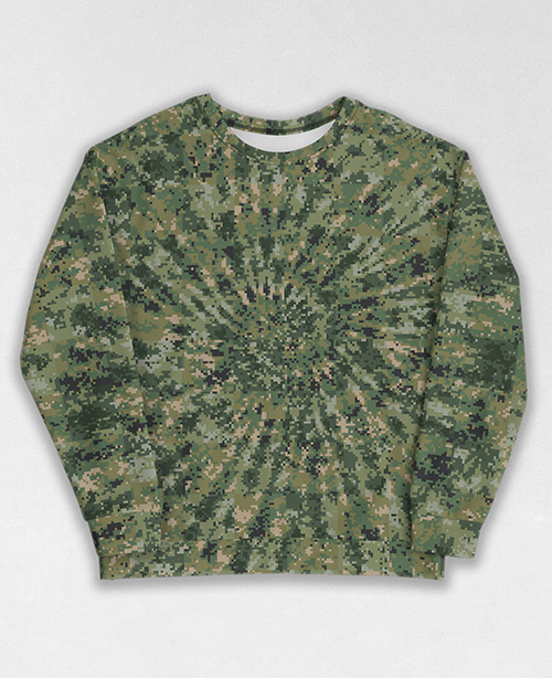 Tie-Dye-Camo Sweatshirt #1679. All over print, precision-cut, and hand-sewn. Super comfortable poly-cotton blend original Digital Camouflage designs by Dan Ellis vague.paris