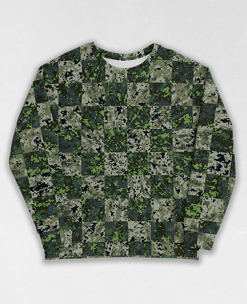 Tie-Dye-Camo Sweatshirt #1680. All over print, precision-cut, and hand-sewn. Super comfortable poly-cotton blend original Digital Camouflage designs by Dan Ellis vague.paris