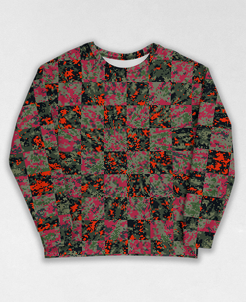 Tie-Dye-Camo Sweatshirt #1683. All over print, precision-cut, and hand-sewn. Super comfortable poly-cotton blend original Digital Camouflage designs by Dan Ellis vague.paris