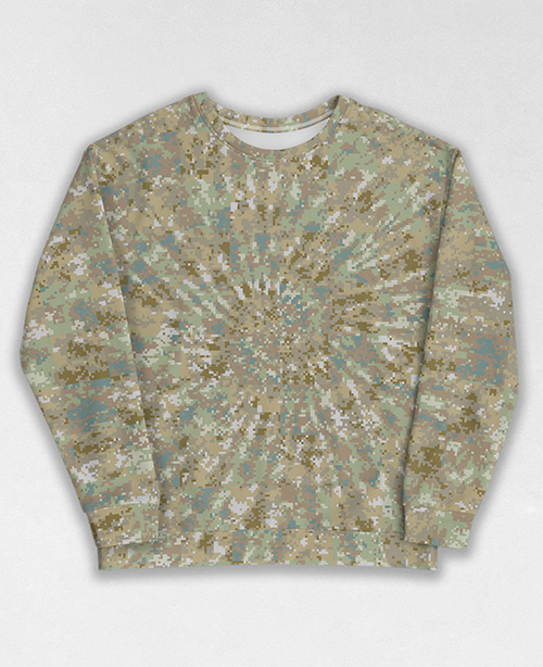 Tie-Dye-Camo Sweatshirt #1684. All over print, precision-cut, and hand-sewn. Super comfortable poly-cotton blend original Digital Camouflage designs by Dan Ellis vague.paris