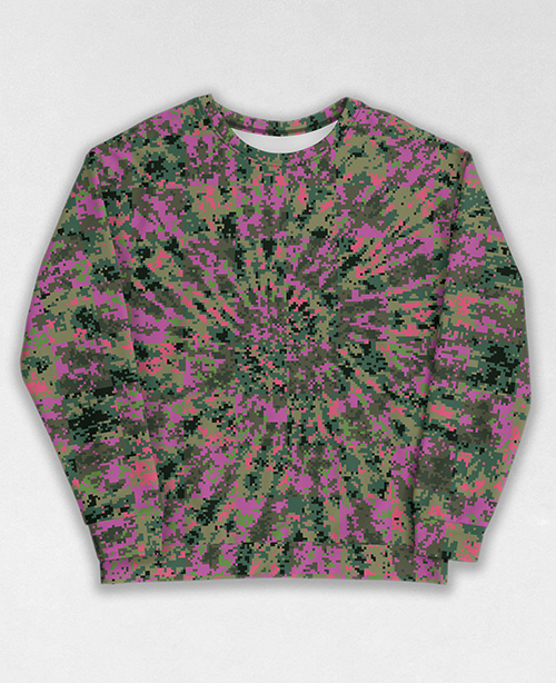 Tie-Dye-Camo Sweatshirt #1693. All over print, precision-cut, and hand-sewn. Super comfortable poly-cotton blend original Digital Camouflage designs by Dan Ellis vague.paris