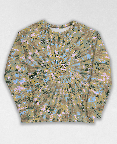 Tie-Dye-Camo Sweatshirt #1694. All over print, precision-cut, and hand-sewn. Super comfortable poly-cotton blend original Digital Camouflage designs by Dan Ellis vague.paris