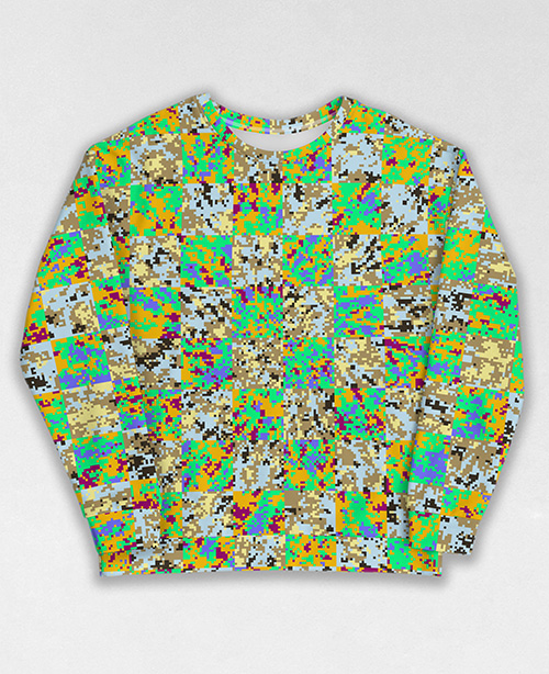 Tie-Dye-Camo Sweatshirt #1695. All over print, precision-cut, and hand-sewn. Super comfortable poly-cotton blend original Digital Camouflage designs by Dan Ellis vague.paris