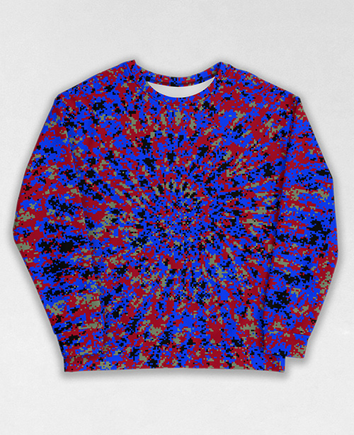 Tie-Dye-Camo Sweatshirt #1696. All over print, precision-cut, and hand-sewn. Super comfortable poly-cotton blend original Digital Camouflage designs by Dan Ellis vague.paris