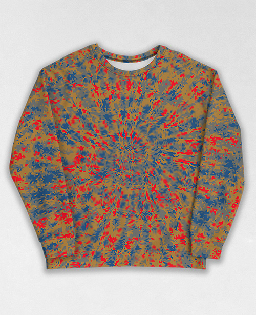 Tie-Dye-Camo Sweatshirt #1697. All over print, precision-cut, and hand-sewn. Super comfortable poly-cotton blend original Digital Camouflage designs by Dan Ellis vague.paris