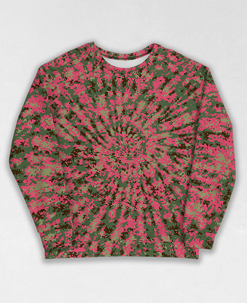 Tie-Dye-Camo Sweatshirt #1699. All over print, precision-cut, and hand-sewn. Super comfortable poly-cotton blend original Digital Camouflage designs by Dan Ellis vague.paris