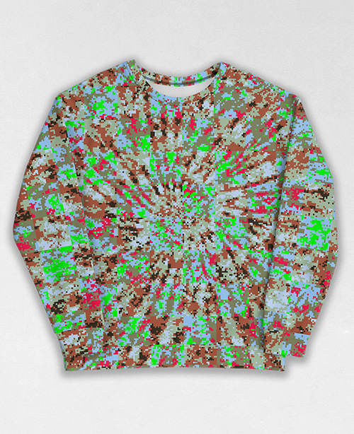 Tie-Dye-Camo Sweatshirt #1701. All over print, precision-cut, and hand-sewn. Super comfortable poly-cotton blend original Digital Camouflage designs by Dan Ellis vague.paris