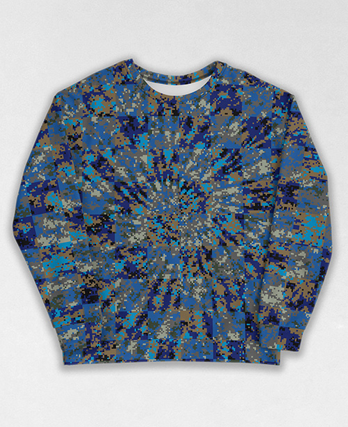 Tie-Dye-Camo Sweatshirt #1703. All over print, precision-cut, and hand-sewn. Super comfortable poly-cotton blend original Digital Camouflage designs by Dan Ellis vague.paris